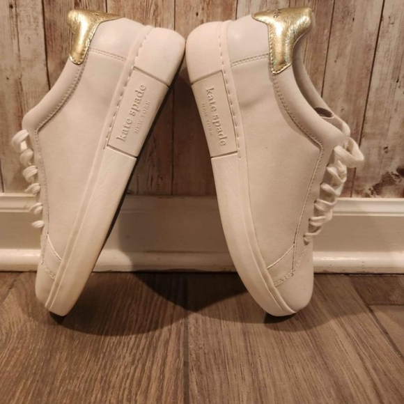 Kate Spade Leather Sneakers Womans Size 9.5Beautiful With Gold Accents - Picture 5 of 6